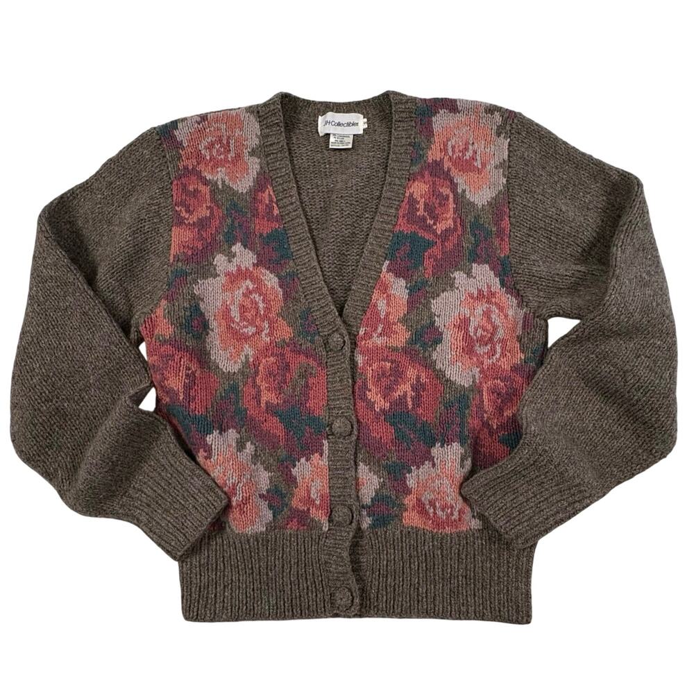 JH Collectibles Vintage Lambswool Cardigan Sweater Women's S Brown Autumn
